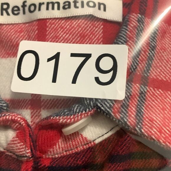 Reformation Women Plaid Flannel Button Up Shirt Size Small Red White Long Sleeve - Picture 9 of 9
